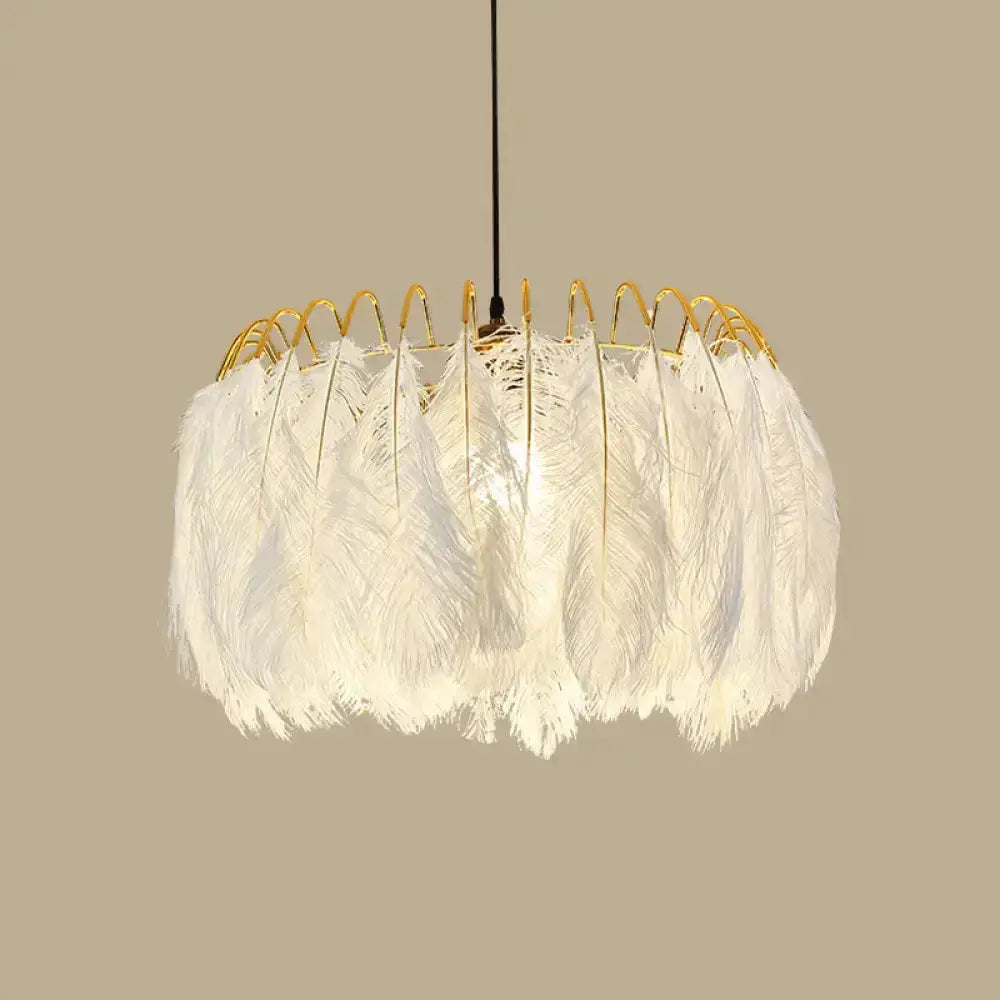 Modern white feather chandelier pendant light with gold wire frame by Decorbites on Tampa Home & Garden Store