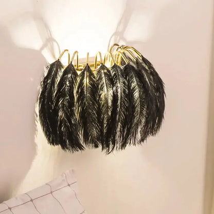Decorbites modern white feather metal wall sconce with gold ring for bedroom lighting on Tampa Home & Garden Store