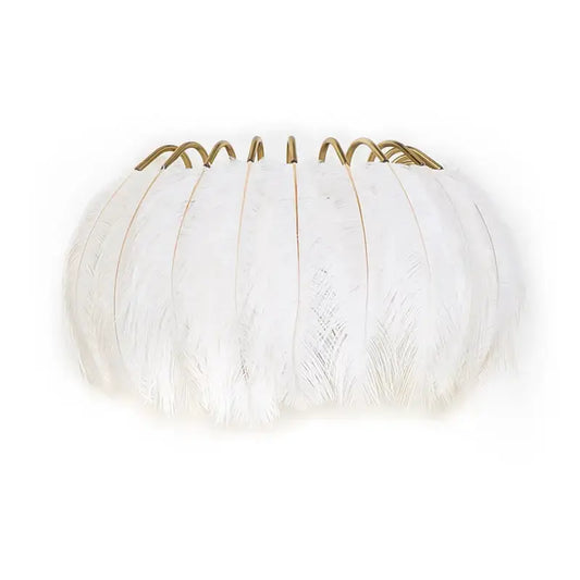 Modern white feather metal wall sconce by Decorbites, brass-gold frame, bedroom lighting on Tampa Home & Garden Store