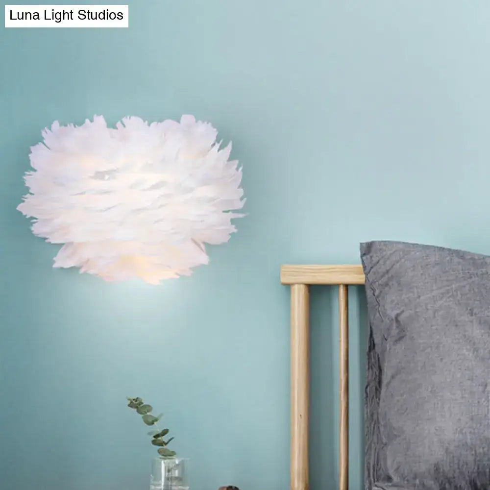 White Feather Wall Lamp by Decorbites, feather shade wall-mount bedroom lighting on Tampa Home & Garden Store