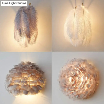 White Feather Bedroom Sconce with two hanging sconces and two feather lamps Decorbites on Tampa Home & Garden Store