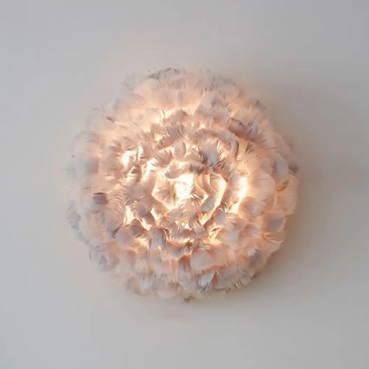 White Feather Bedroom Sconce by Decorbites, round feather ball wall light with warm glow on Tampa Home & Garden Store