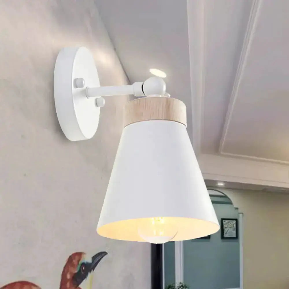 Modern White Bedside Sconce With Wood Accent