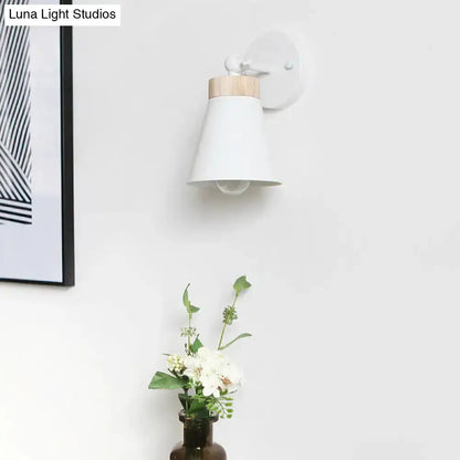 Modern White Bedside Sconce With Wood Accent