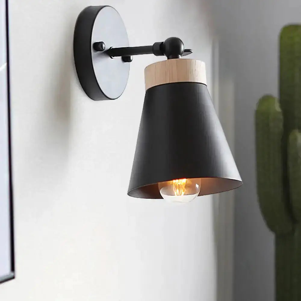 Modern White Bedside Sconce With Wood Accent