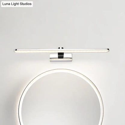Decorbites white LED bathroom sconce, chrome horizontal bar above round mirror on Tampa Home & Garden Store