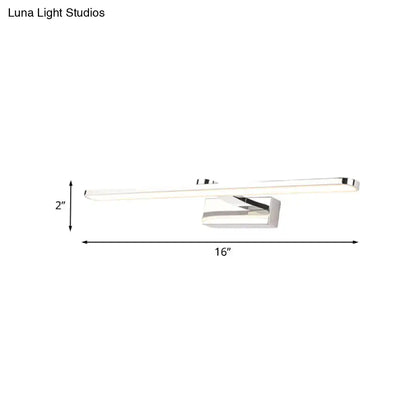 White LED bathroom sconce by Decorbites with chrome finish and slim horizontal bar 16in long on Tampa Home & Garden Store