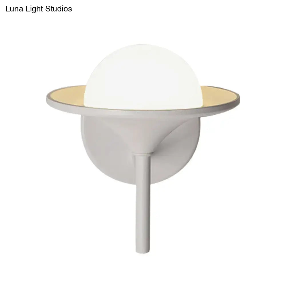 White Flared Glass Sconce with round glass shade and metal wall mount Decorbites on Tampa Home & Garden Store
