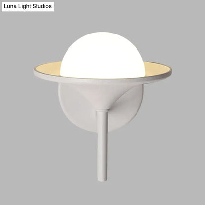 White flared glass sconce by Decorbites, wall-mounted with circular backplate and gold-ring rim on Tampa Home & Garden Store