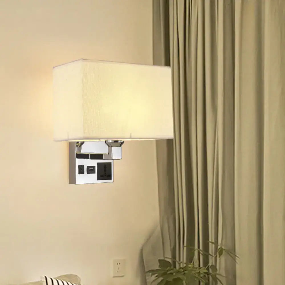 White Flaxen USB Sconce with chrome wall mount and fabric shade Decorbites on Tampa Home & Garden Store