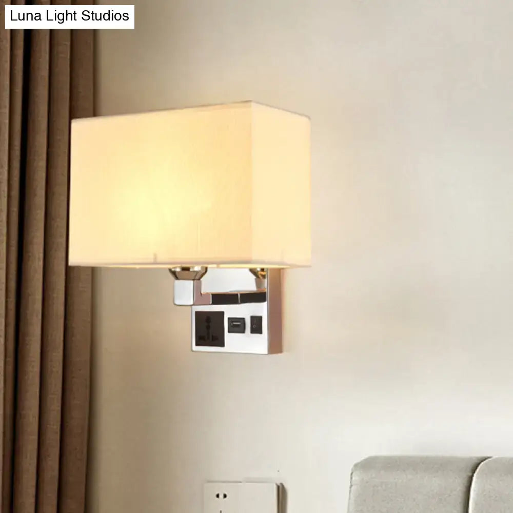 White Flaxen USB Sconce with a rectangular flaxen fabric shade and chrome wall mount on Tampa Home & Garden Store