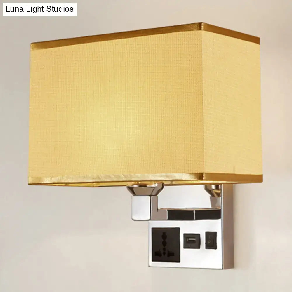 White flaxen USB sconce by Decorbites with chrome mounting plate and fabric shade on Tampa Home & Garden Store