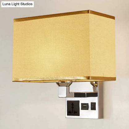 White flaxen USB sconce by Decorbites with chrome mounting plate and fabric shade on Tampa Home & Garden Store