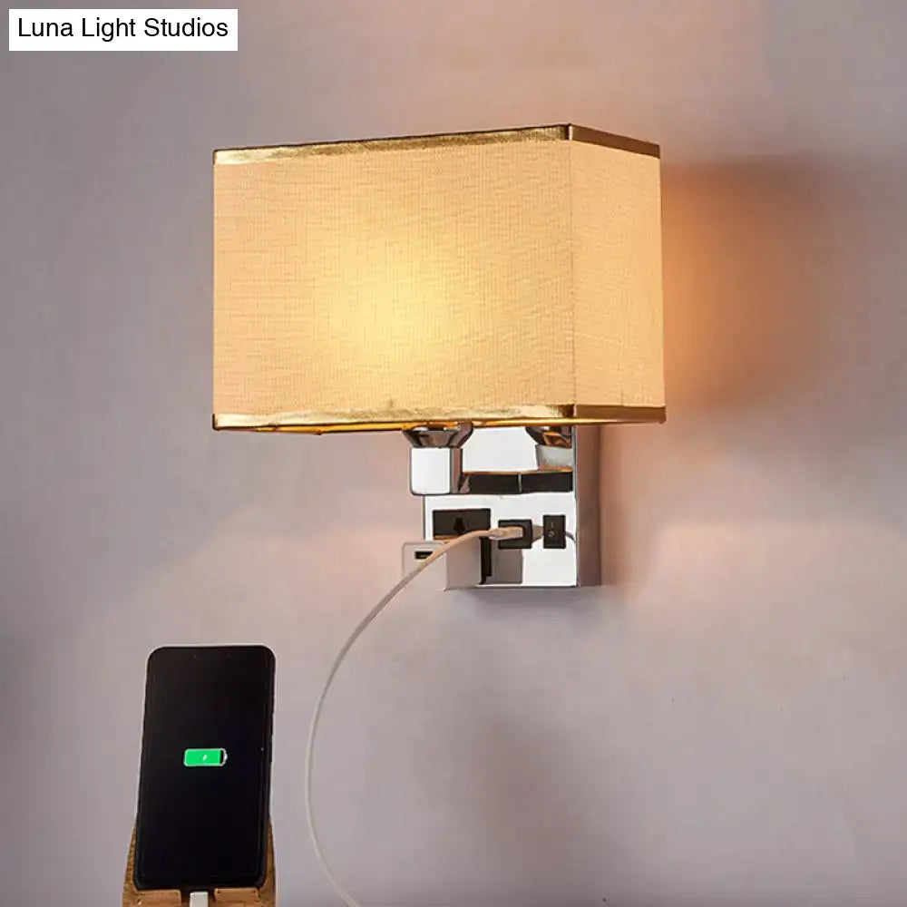 White flaxen USB sconce by Decorbites; rectangular fabric shade with chrome mount and USB cable on Tampa Home & Garden Store