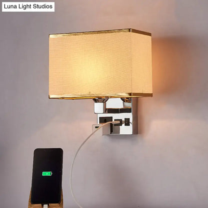 White flaxen USB sconce by Decorbites; rectangular fabric shade with chrome mount and USB cable on Tampa Home & Garden Store
