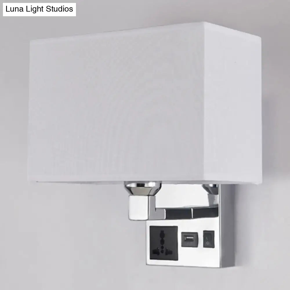 White Flaxen USB Sconce with rectangular white fabric shade and chrome wall mount USB port on Tampa Home & Garden Store