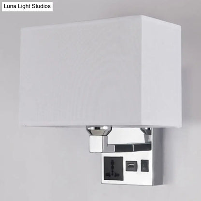 White Flaxen USB Sconce with rectangular white fabric shade and chrome wall mount USB port on Tampa Home & Garden Store