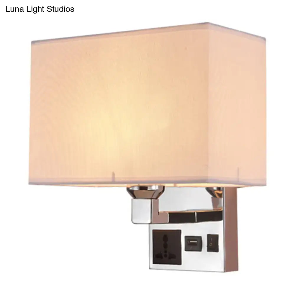 White Flaxen USB Sconce with linen shade and chrome base by Decorbites on Tampa Home & Garden Store