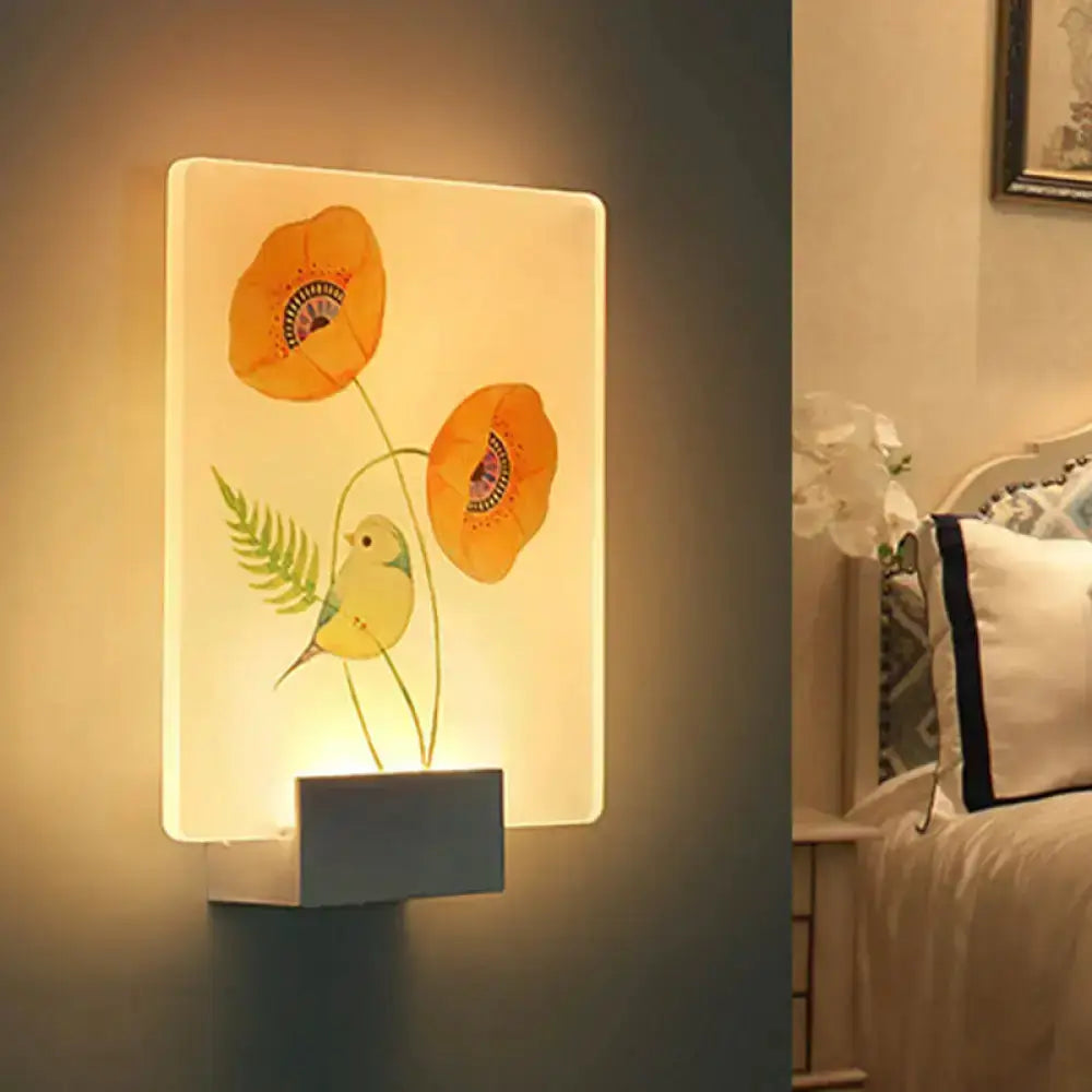 Modern White Flower Bird Wall Lamp for Bedroom