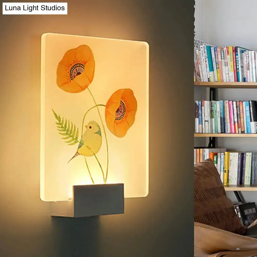 Modern White Flower Bird Wall Lamp for Bedroom