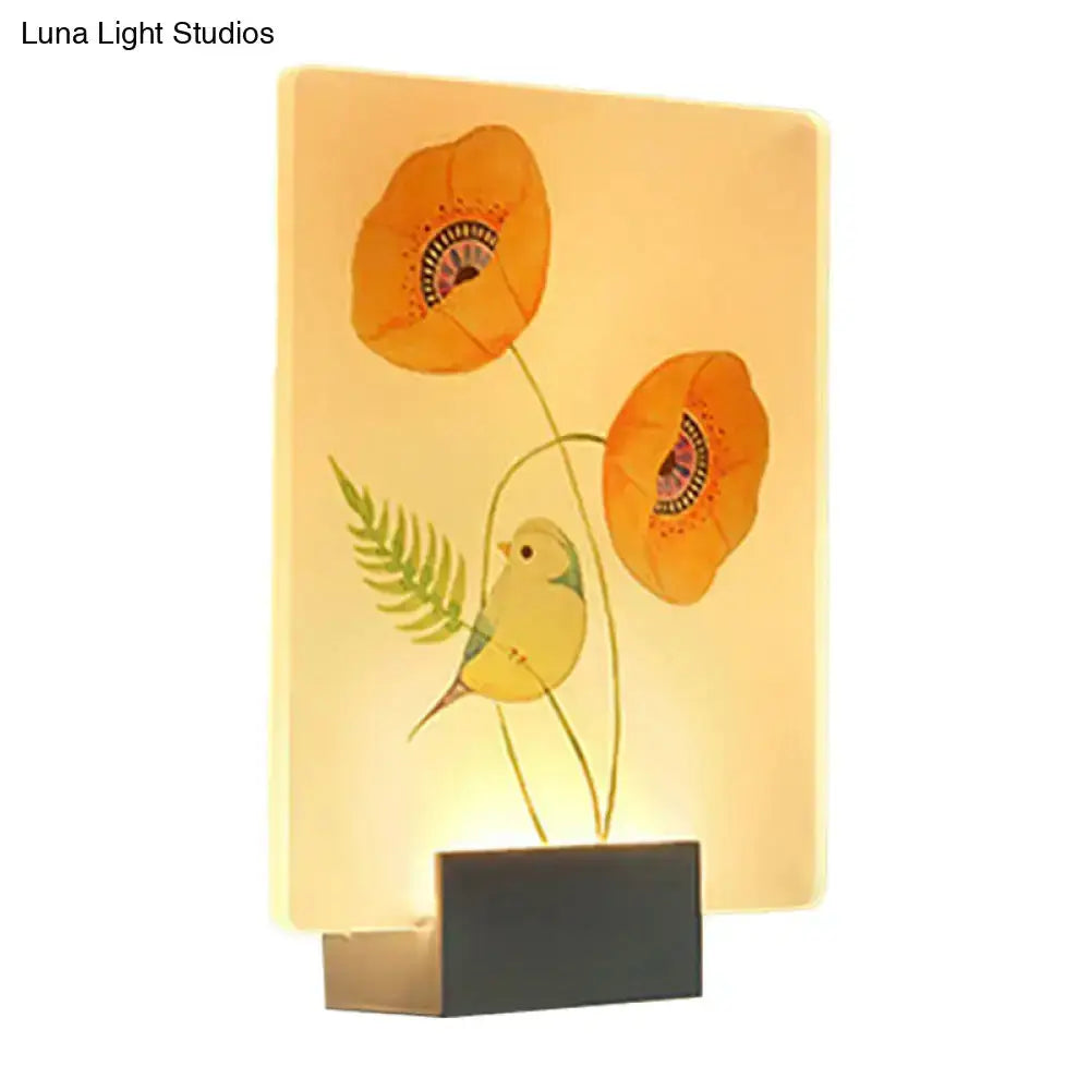 Modern White Flower Bird Wall Lamp for Bedroom