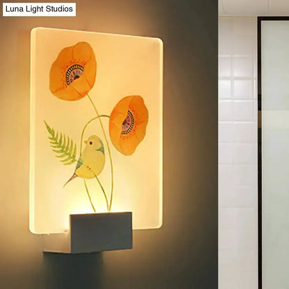 Modern White Flower Bird Wall Lamp for Bedroom