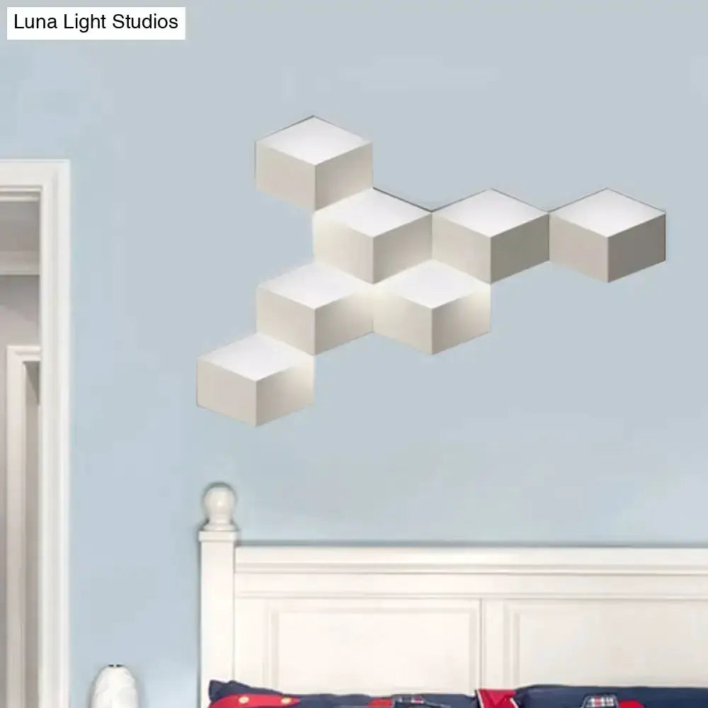 Modern white geometric wall lamp light fixture for living room by Decorbites on blue wall on Tampa Home & Garden Store