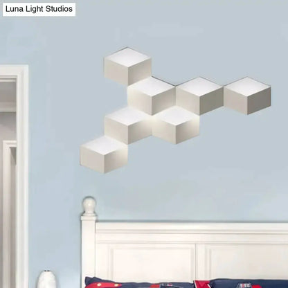 Modern white geometric wall lamp light fixture for living room by Decorbites on blue wall on Tampa Home & Garden Store
