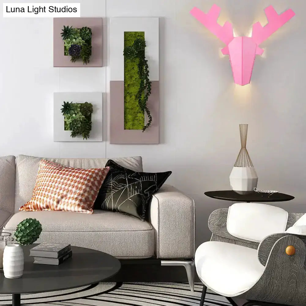 Geometric reindeer wall lamp in pink, modern bedroom sconce by Decorbites on Tampa Home & Garden Store
