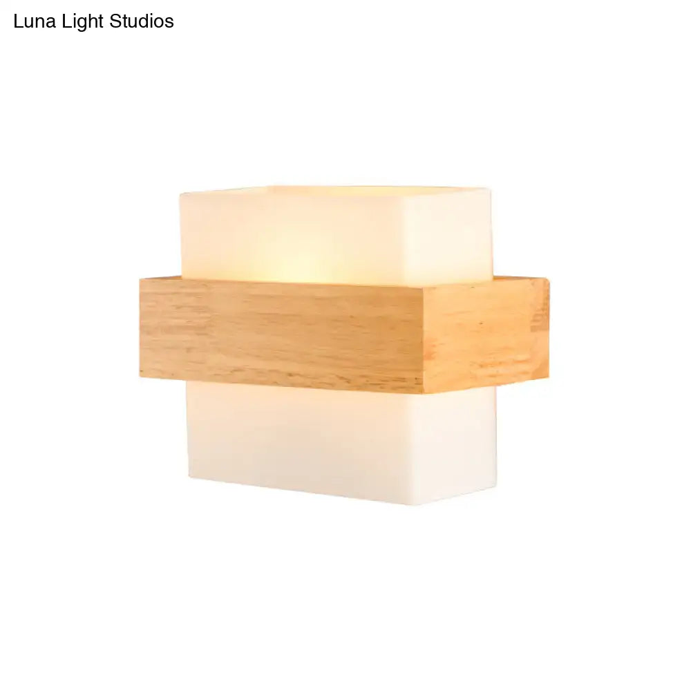White glass wood sconce with a natural wood band wall light Decorbites on Tampa Home & Garden Store