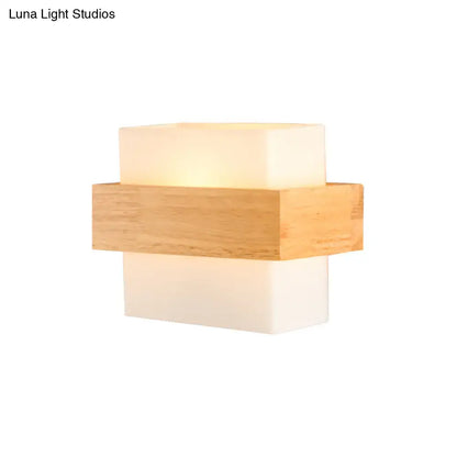 White glass wood sconce with a natural wood band wall light Decorbites on Tampa Home & Garden Store