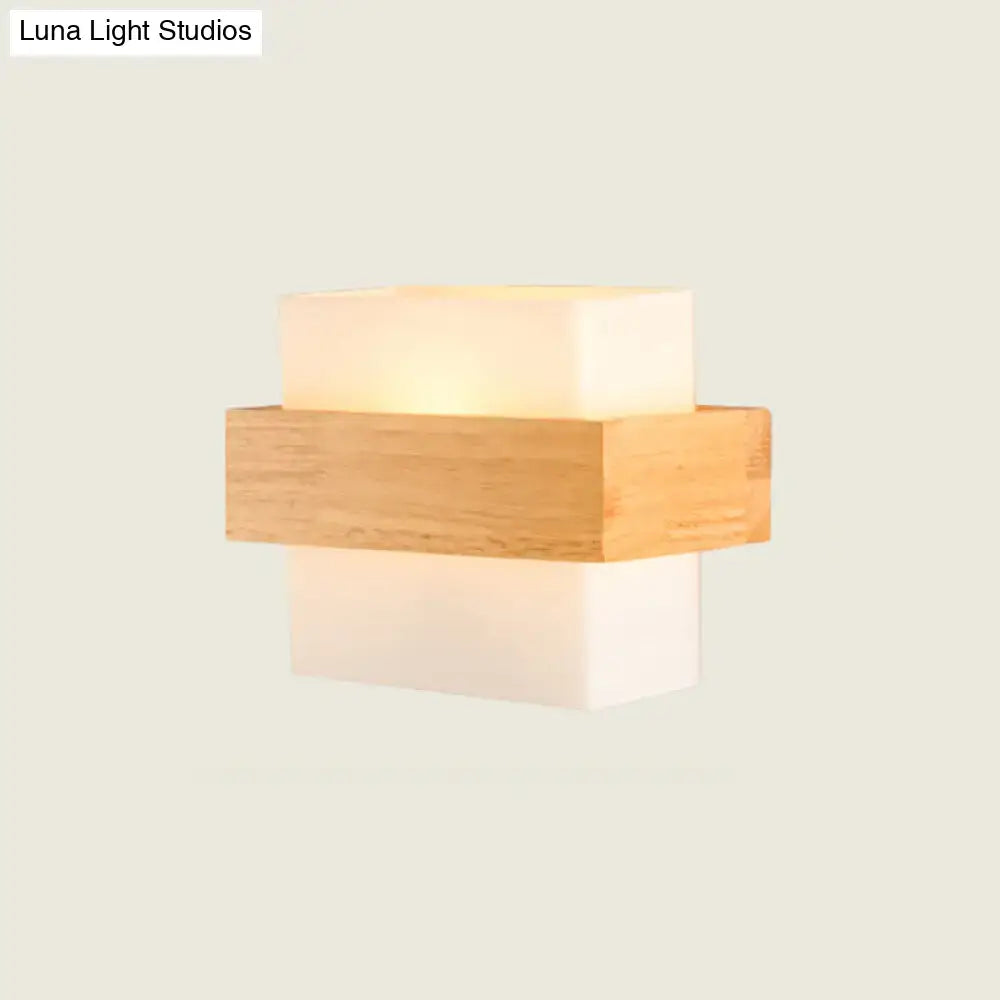 White glass wood wall sconce with natural wood band by Decorbites on Tampa Home & Garden Store