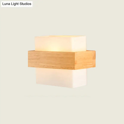 White glass wood wall sconce with natural wood band by Decorbites on Tampa Home & Garden Store