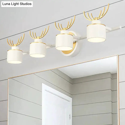 Modern white and gold antler wall light fixture for bathroom vanity with four cylindrical LED lights on Tampa Home & Garden Store