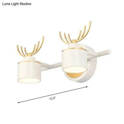 2-light modern white and gold antler wall light fixture with LED vanity lights, white shades on Tampa Home & Garden Store