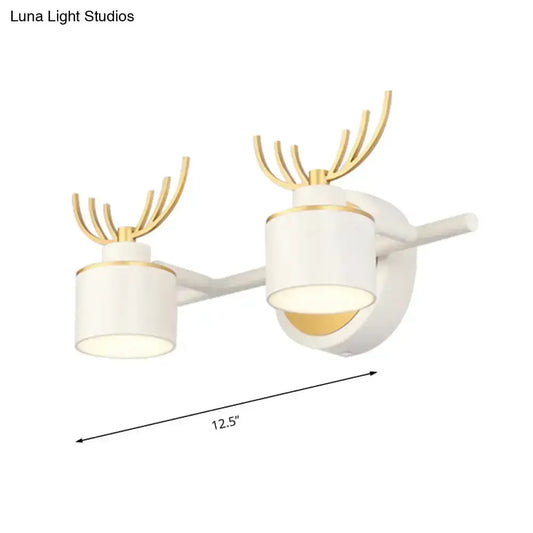 2-light modern white and gold antler wall light fixture with LED vanity lights, white shades on Tampa Home & Garden Store