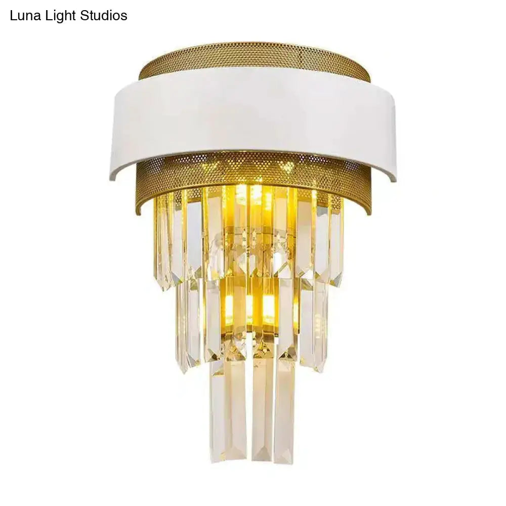 Modern White Gold Crystal Wall Sconce Bedroom