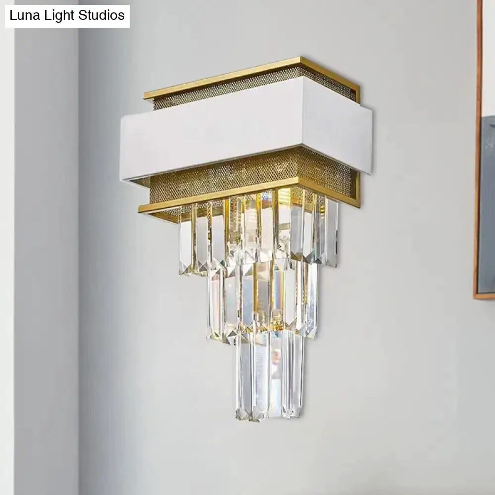 Modern White Gold Crystal Wall Sconce Bedroom