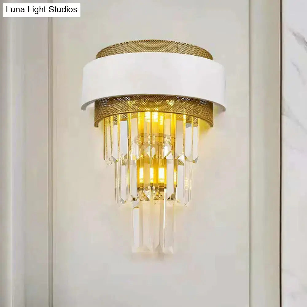 Modern White Gold Crystal Wall Sconce Bedroom