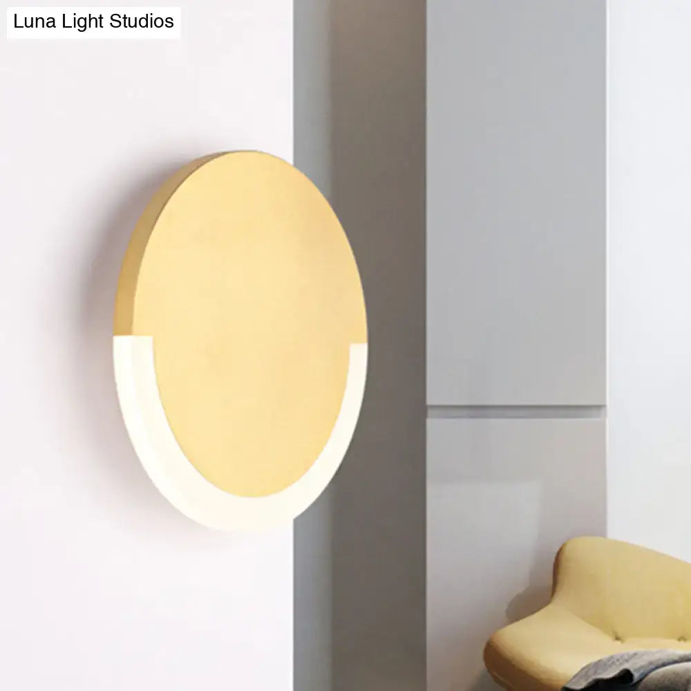 White and Gold Round Acrylic LED Wall Sconce for Bedroom - Warm/White Light