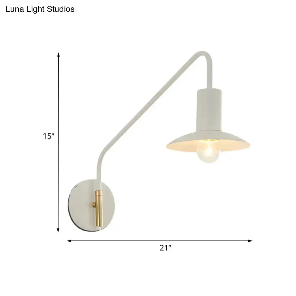 Modern white and gold wide flare bedroom wall light with curved arm and bell shade Decorbites on Tampa Home & Garden Store