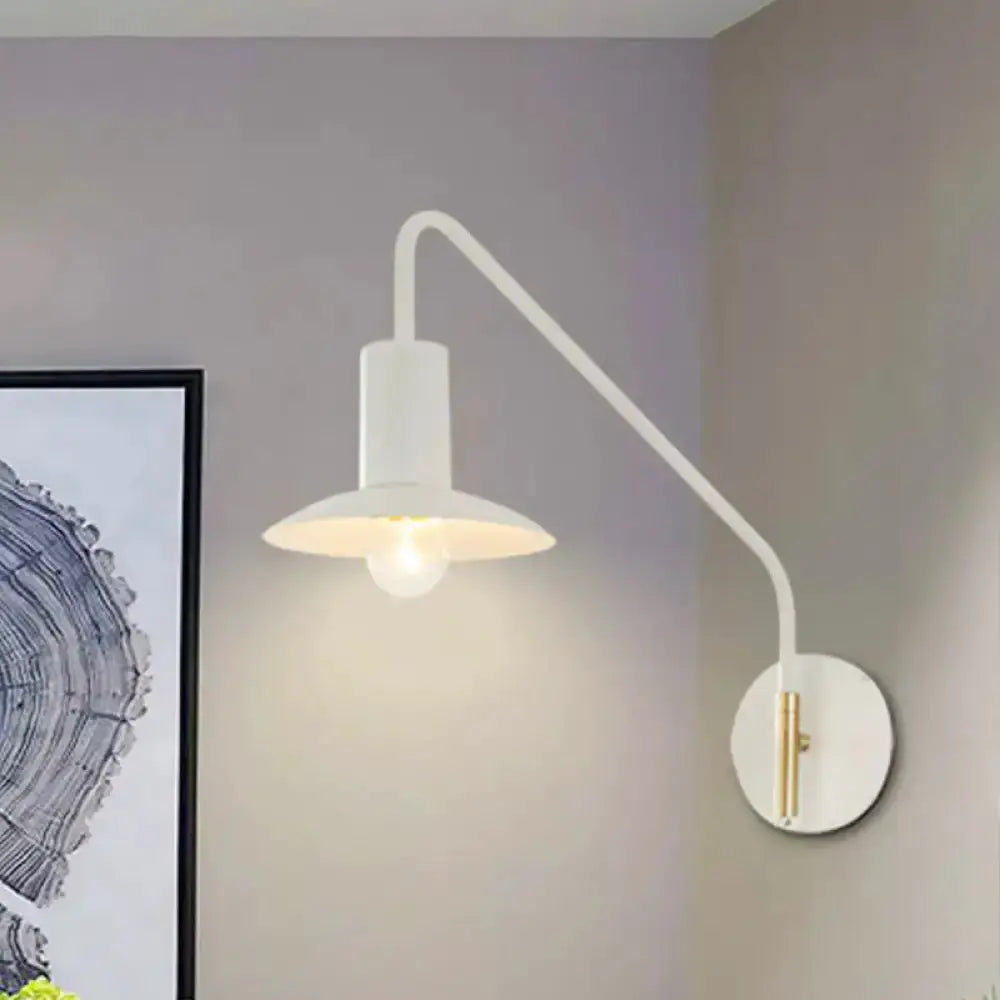 Modern white & gold wide flare wall light Decorbites white curved arm to circular mount on Tampa Home & Garden Store
