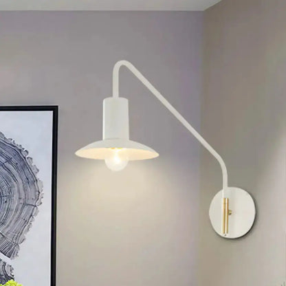 Modern white & gold wide flare wall light Decorbites white curved arm to circular mount on Tampa Home & Garden Store