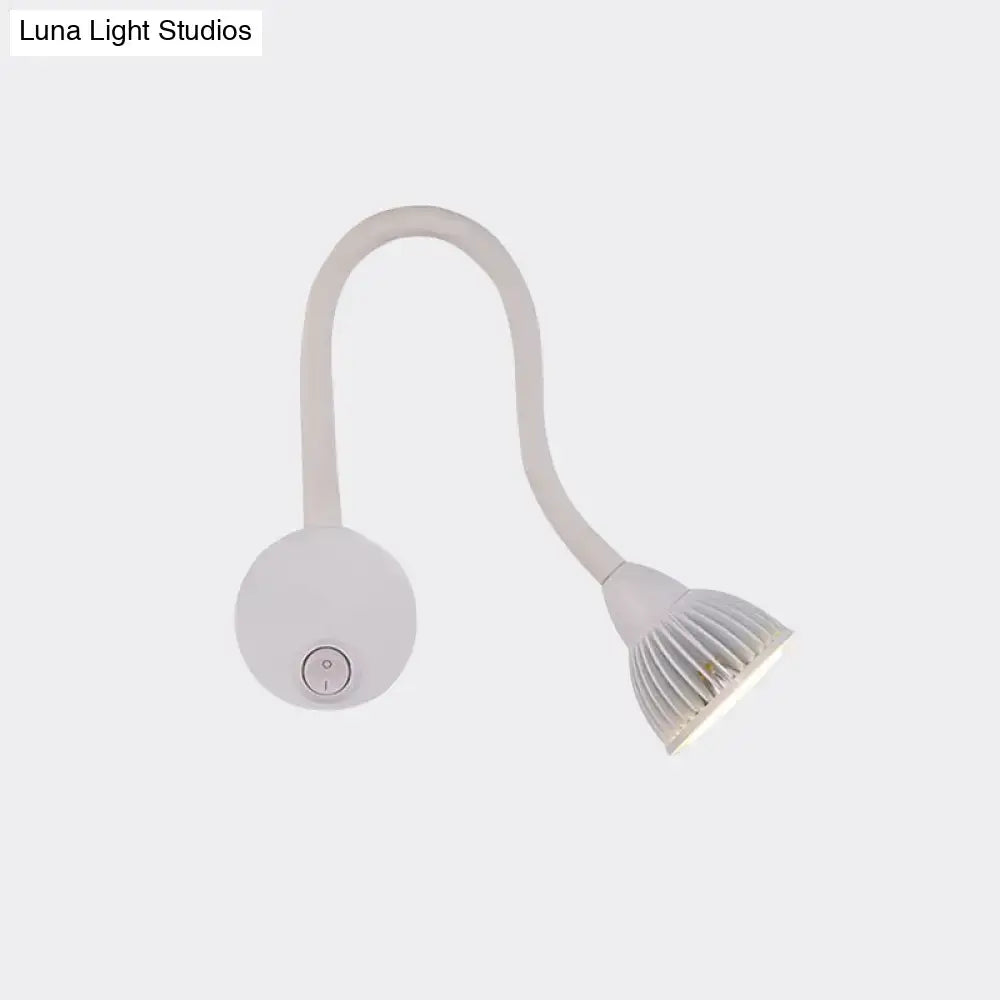 White gooseneck adjustable-arm reading sconce with round base and ribbed shade by Decorbites on Tampa Home & Garden Store