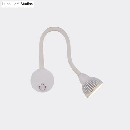 White gooseneck adjustable-arm reading sconce with round base and ribbed shade by Decorbites on Tampa Home & Garden Store