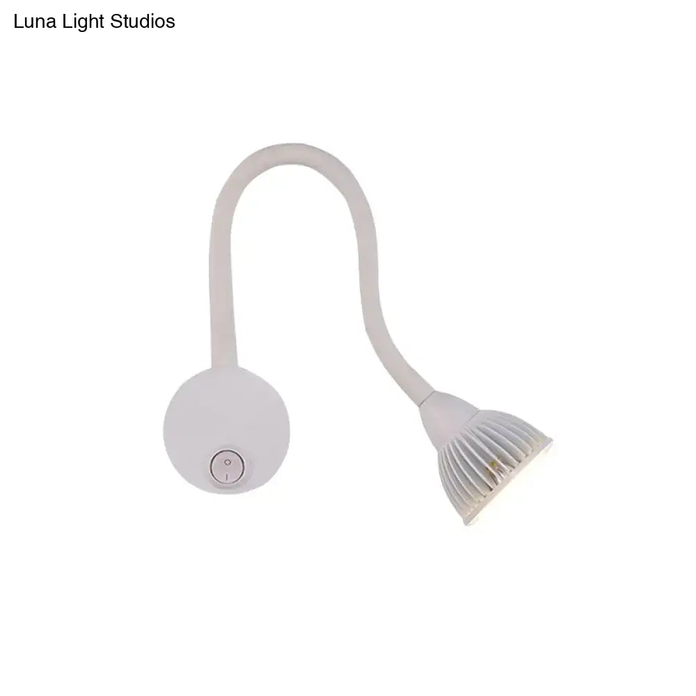 White gooseneck adjustable-arm reading sconce with round wall mount and ribbed lamp head on Tampa Home & Garden Store