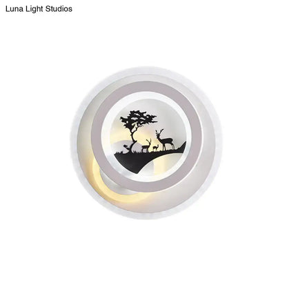 Gray Elk LED Wall Sconce by Decorbites, circular ring design with deer silhouette on Tampa Home & Garden Store