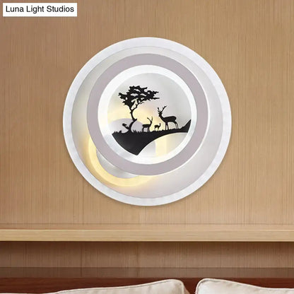 Gray Elk LED Wall Sconce by Decorbites featuring layered concentric rings and an elk silhouette on Tampa Home & Garden Store