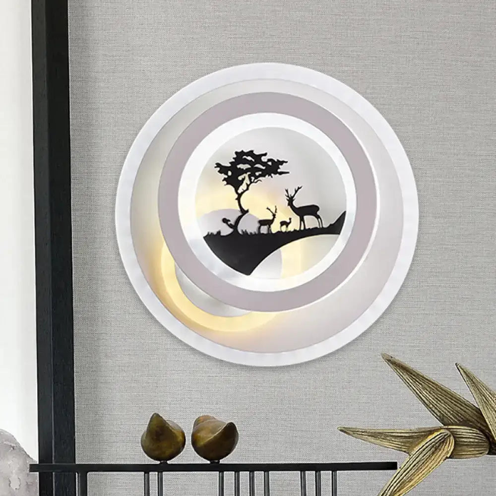 Gray Elk LED Wall Sconce by Decorbites, circular white-ring design with elk silhouette on Tampa Home & Garden Store
