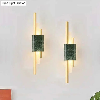 Green Marble Slim Stone Wall Lamp pair with brass gold rods and green marble blocks by Decorbites on Tampa Home & Garden Store